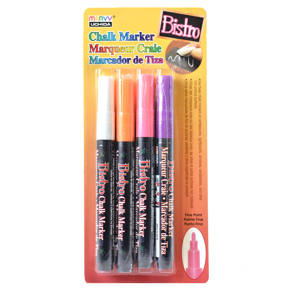 Marvy Uchida Bistro Chalk Markers, Fine Point, Assorted Colors, Set Of 4 Markers MPN:482-4H