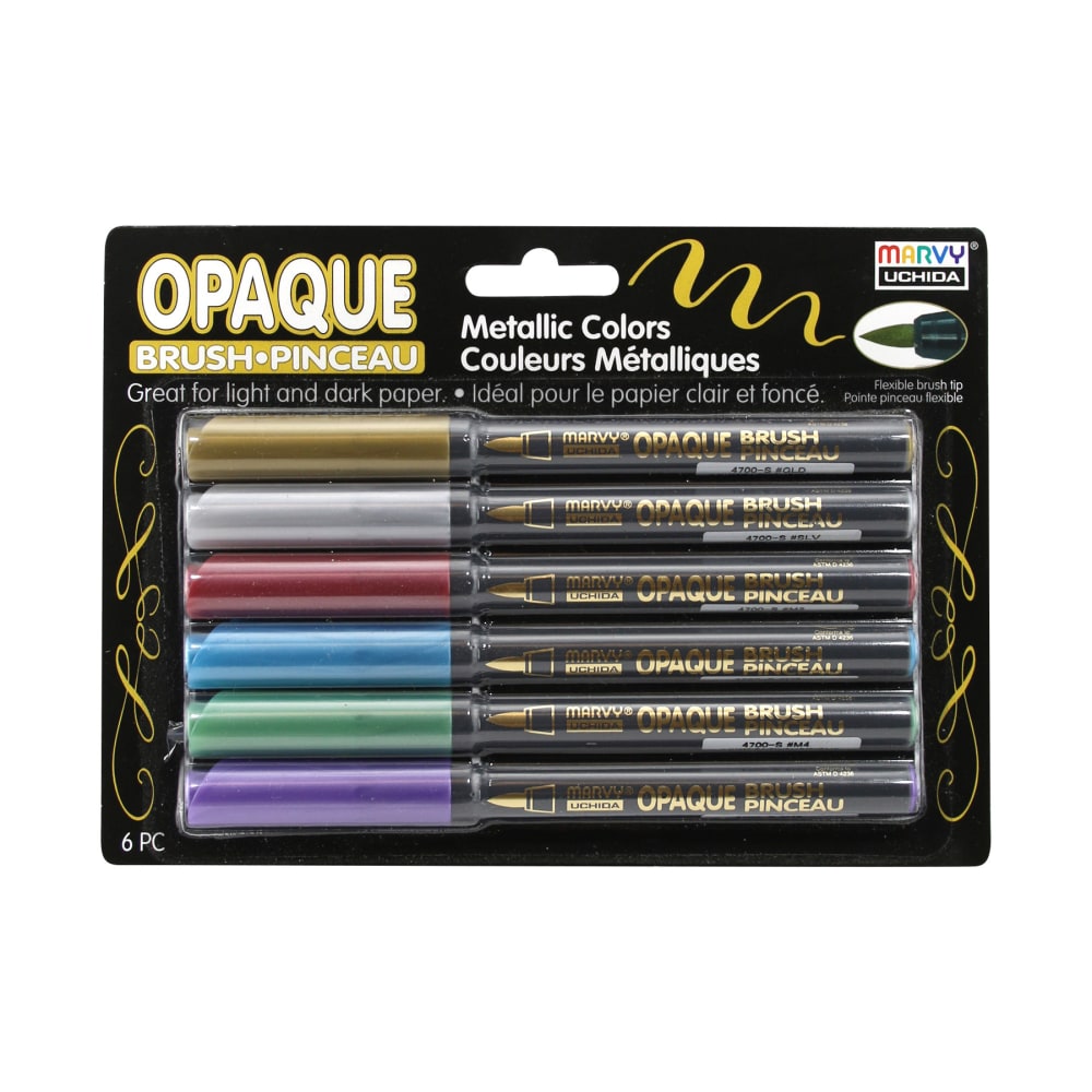 Marvy Uchida Opaque Brush Markers, Metallic Colors, Pack Of 6 MPN:UCH47006A