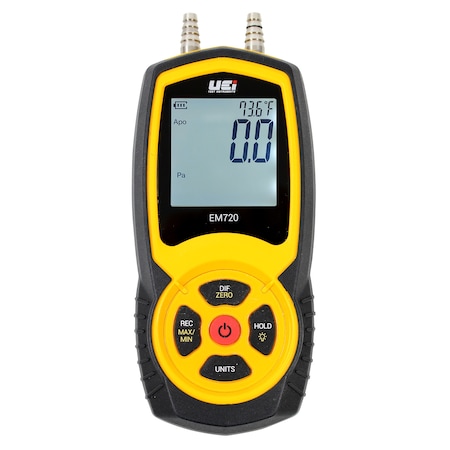 NIST Certified Hi-Res Differential Manometer w/ Temperature Compensation, Backlit LCD, 2.89 psi MPN:EM720-N