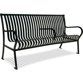 UltraSite® Hamilton Horizontal Slat Bench w/ Back Surface Mount 4'L Black 91-HS4-BLK