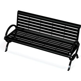 UltraSite® Durham Horizontal Powdercoated Steel Slat Bench w/ Back Surface Mount 4'L Black 99-HS4-BLK