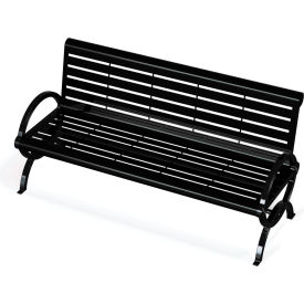 UltraSite® Durham Horizontal Powdercoated Steel Slat Bench w/ Back Surface Mount 6'L Black 99-HS6-BLK