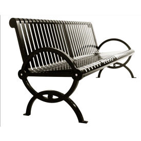 UltraSite® Durham Vertical Powdercoated Steel Slat Bench w/ Back Surface Mount 6'L Black 99-S6-BLK