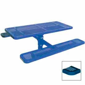 6' Single Pedestal Picnic Table ADA Compliant Perforated Metal In Ground Mount Blue PB337S-P6B
