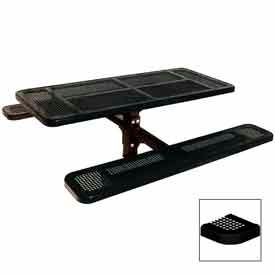 6' Single Pedestal Picnic Table ADA Compliant Perforated Metal In Ground Mount Black PBK337S-P6BK