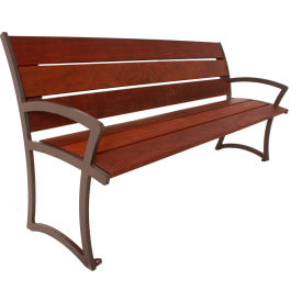 UltraSite® Madison 8' IPE Wood Bench with Back & Armrests Brown 71-I8