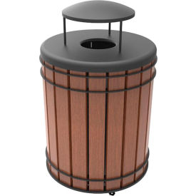 UltraSite® Madison IPE Wood Outdoor Trash Can with Flat Top Lid 36 Gallon Capacity Brown 75-36FT