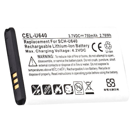 Battery - For Cell Phone - Battery Rechargeable - 750 mAh - 3.7 V DC - 1-/ Pack MPN:CEL-U640