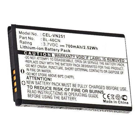 Dantona Battery - For Cell Phone - Battery Rechargeable - 700 mAh - 3.7 V DC - 1-/ Pack MPN:CEL-VN251