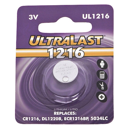 NABC UL-1216 UltraLast Lithium Manganese Dioxide Button Cell Battery MPN:UL1216