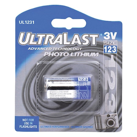 Battery 3 Volt Lithium (CR) Ultralast Lithium Photo Battery MPN:UL1231