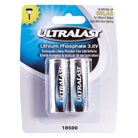 Ultralast Battery - Battery Rechargeable - A - 800 mAh - 3.2 V DC - 2-/ Pack MPN:UL18500SL-2P