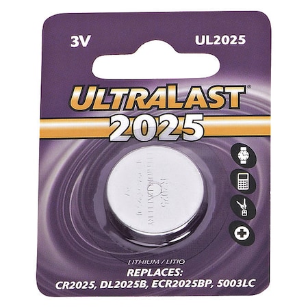 NABC UltraLast UL2025 Lithium Button General Purpose Battery - 3V DC MPN:UL2025