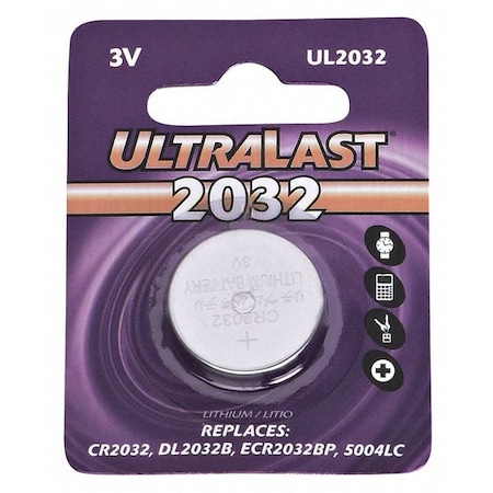 NABC UltraLast UL2032 Lithium Button General Purpose Battery - 3V DC MPN:UL2032