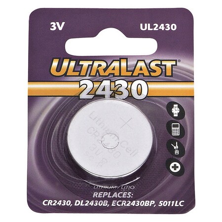 Dantona UL2430 Lithium Button General Purpose Battery - For Multipurpose - CR2430 - 280 mAh - 3 V DC MPN:UL2430