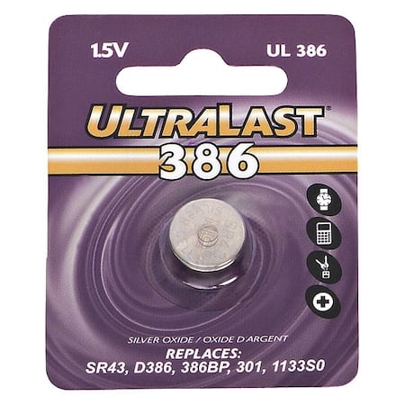 Battery 1.55 Volt Silver Oxide Ultralast Watch Battery MPN:UL386