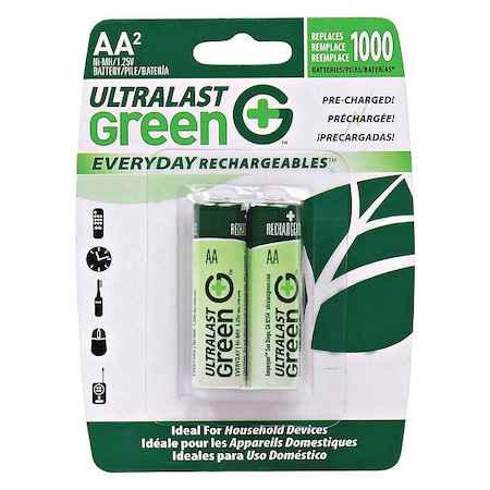 Battery 1.2 Volt Nickel Metal Hydride Ultralast Everyday AA 2 Pack MPN:ULGED2AA