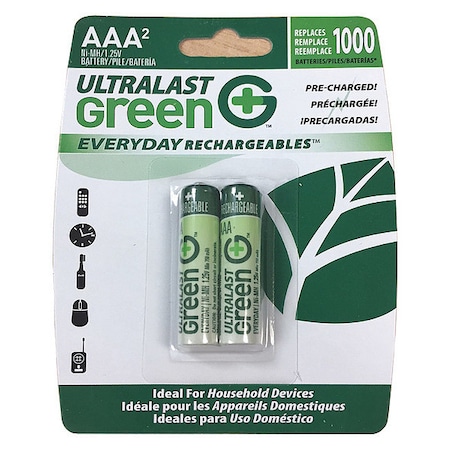 Battery 1.2 Volt Nickel Metal Hydride Ultralast Everyday AAA 2 Pack MPN:ULGED2AAA