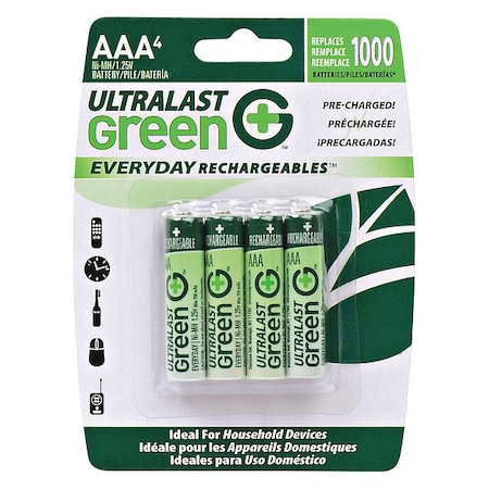 Battery 1.2 Volt Nickel Metal Hydride Ultralast Everyday AAA 4 Pack MPN:ULGED4AAA