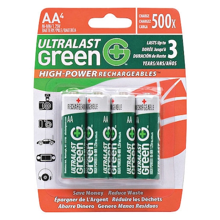 Green ULGHP4AA General Purpose Battery - AA - Nickel-Metal Hydride - 2400mAh - 1.2V DC MPN:ULGHP4AA