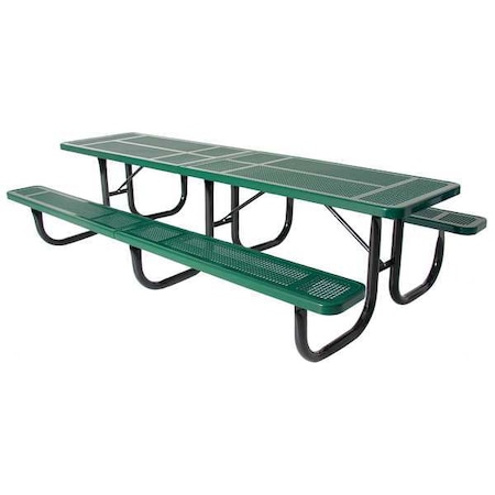Rectangle Shelter Picnic Table, Green, Perforated Metal, 144-1/8 in L, 30-1/4 in H Overall Dot MPN:238-3-P12-Green