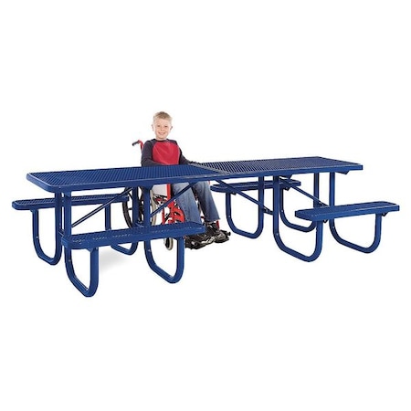 Rectangle Shelter Picnic Table, Blue, Expanded Metal, 120 in L, 30-1/4 in H Overall Diamond Mesh MPN:238H-4-V10-Blue
