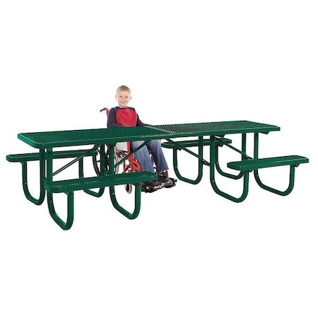 Rectangle Shelter Picnic Table, Green, Expanded Metal, 120 in L, 30-1/4 in H Overall Diamond Mesh MPN:238H-4-V10-Green
