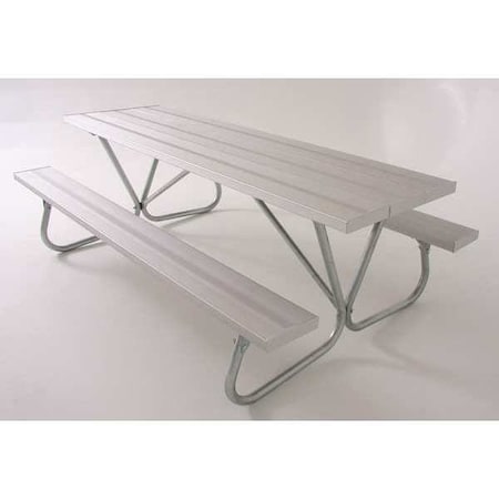 Rectangle Picnic Table, Silver, Aluminum, 72 in L, 30 in H Overall Plank MPN:BT158-A6