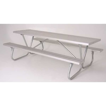 Rectangle Picnic Table, Silver, Aluminum, 96 in L, 30 in H Overall Plank MPN:gBT158-A8