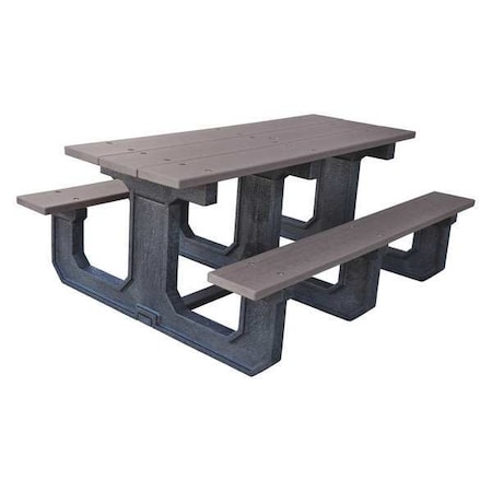 Rectangle Picnic Table, Gray, Vandal Resistant Resinwood, Black Frame, 72 in L, Plank MPN:PB 6GRAPARKP