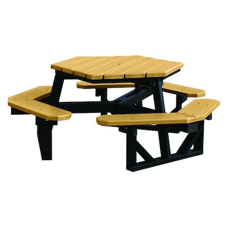 Hexagon Picnic Table, Cedar, Vandal Resistant Resinwood, 77-1/8 in L, 28-3/4 in H Overall Plank MPN:PB 6HEXCED