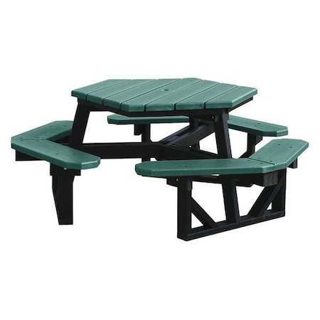 Hexagon Picnic Table, Green, Vandal Resistant Resinwood, 77-1/8 in L, 28-3/4 in H Overall Plank MPN:PB 6HEXGRE