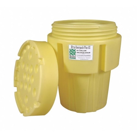 Open Head Overpack Drum, Polyethylene, 65 gal, Unlined, Yellow MPN:582