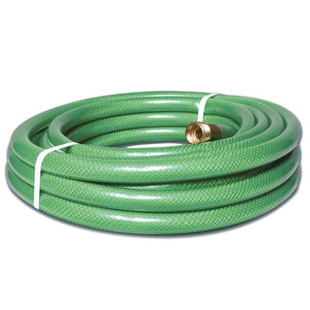 5/8 in ID x 25 ft L Water Hose, PVC Tube, Green, Brass x Brass Fitting MPN:1782