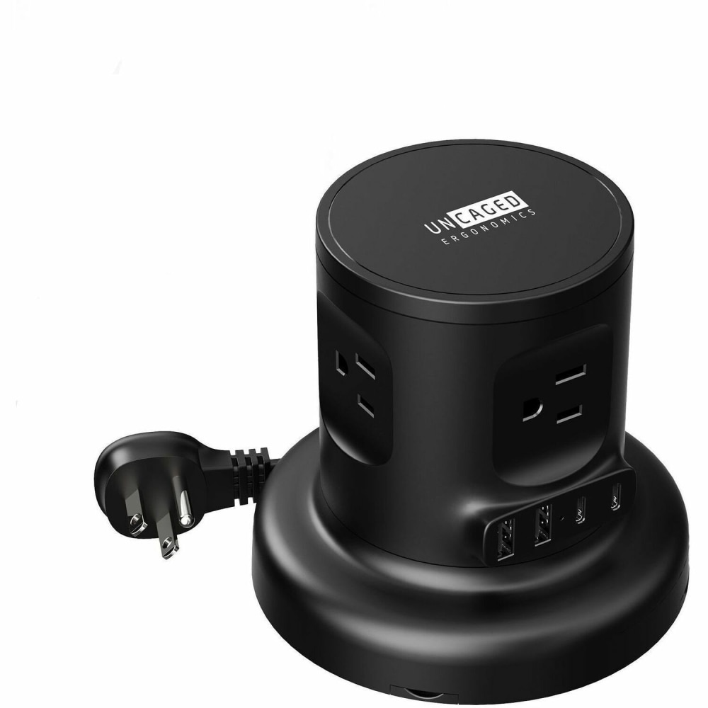 Uncaged Ergonomics Retractable Power Strip, RPS2BLACK MPN:RPS-2-BLACK