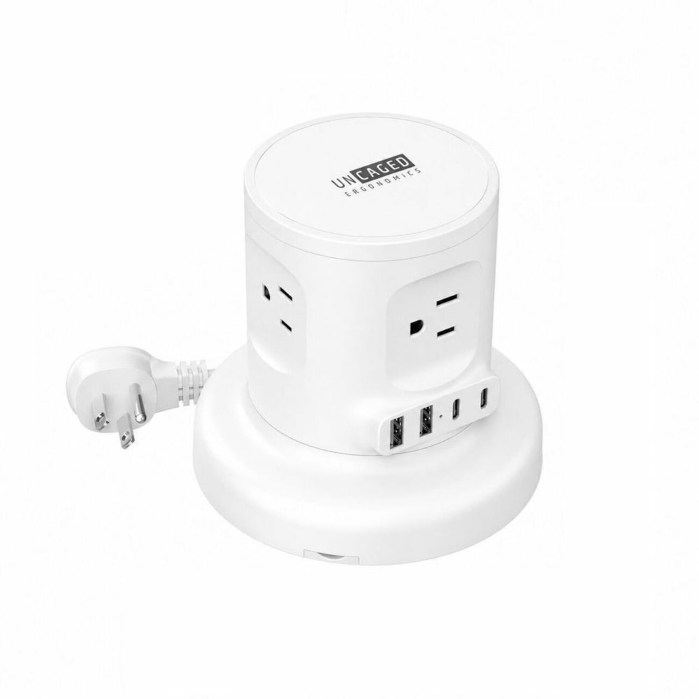 Uncaged Ergonomics Retractable Power Strip, USB-C Fast Charging, 6ft Cord, 1625 W, White MPN:RPS-2-WHITE