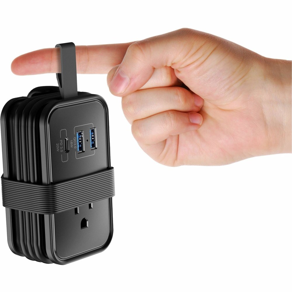 Portable Travel Power Strip, Compact Surge Protector With USB Ports, 3ft Cord, Black MPN:TC-B