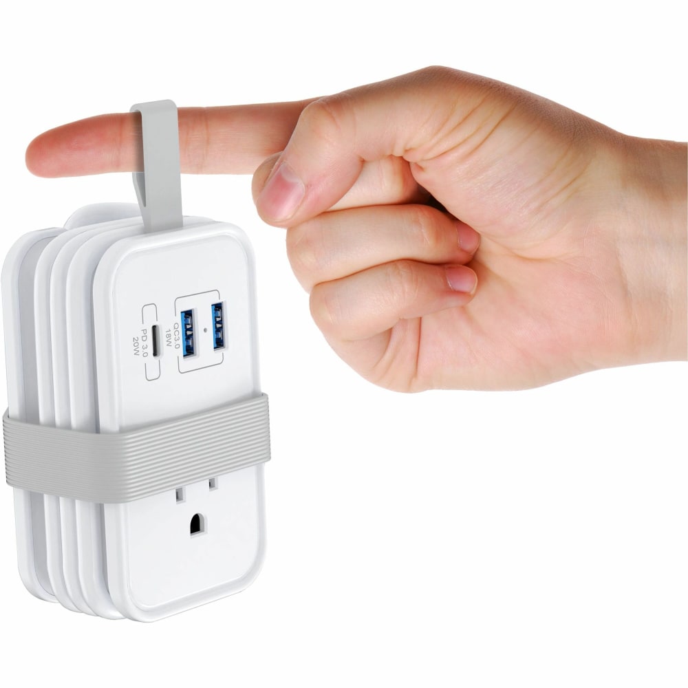 Portable Travel Power Strip with 3 Outlets, 2 USB Ports, 1 USB C Port Flat Plug Travel Extension Cord with Multiple Outlets White MPN:TC-W