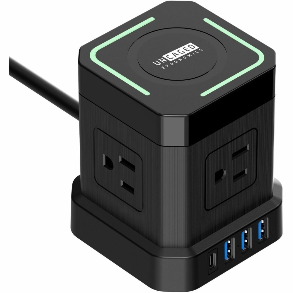 Wireless Charger Cube 10ft Surge Protected Power Strip 9 Outlets (4 AC, 3 USB, 1 USB C, 15w wireless charging station) Black MPN:WC-10-B