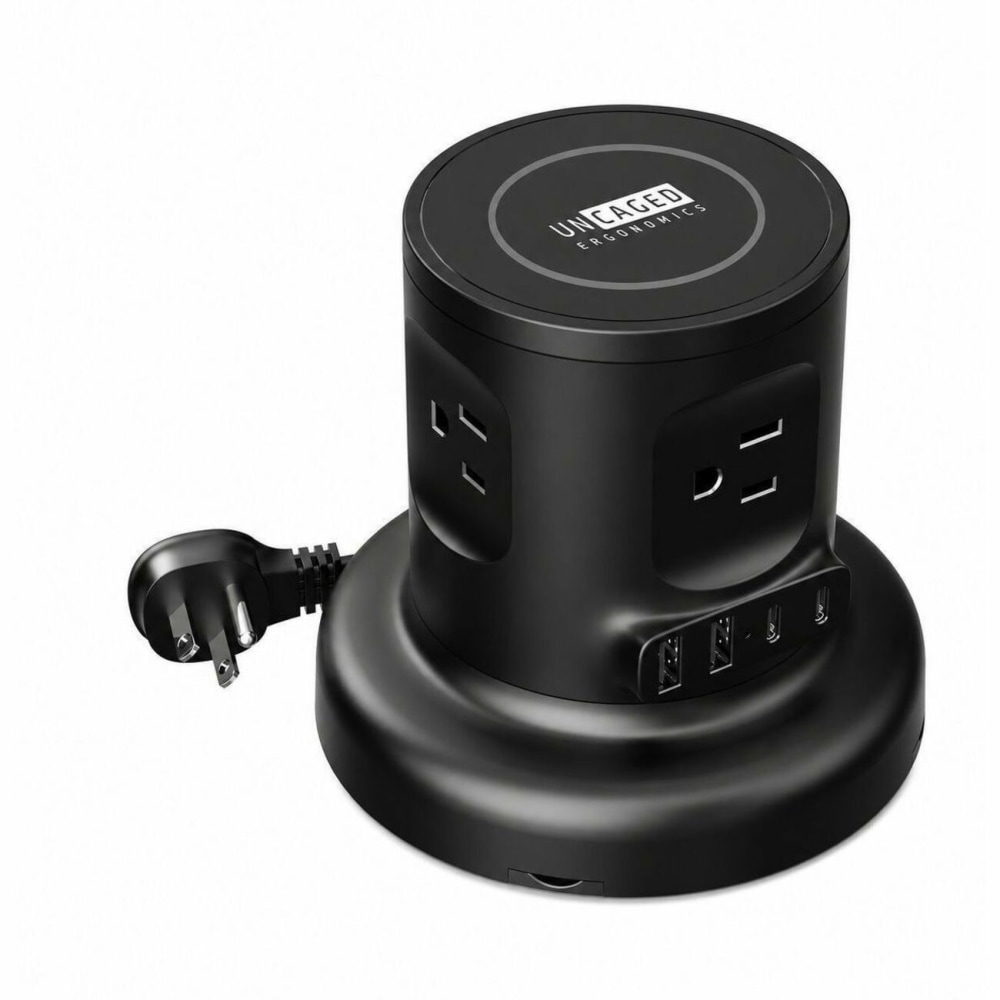 Uncaged Ergonomics Wireless Retractable Power Strip, WRPS2BLACK MPN:WRPS-2-BLACK