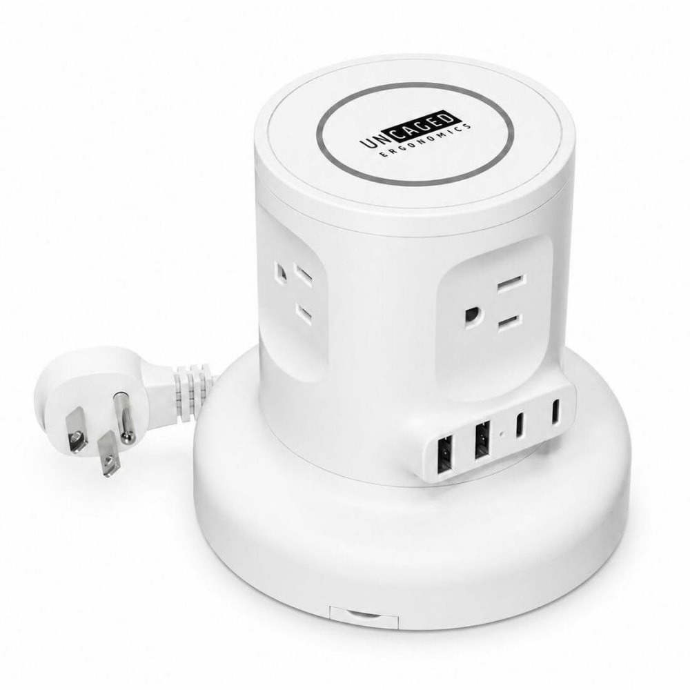 Uncaged Ergonomics Wireless Retractable Power Strip, WRPS2WHITE MPN:WRPS-2-WHITE