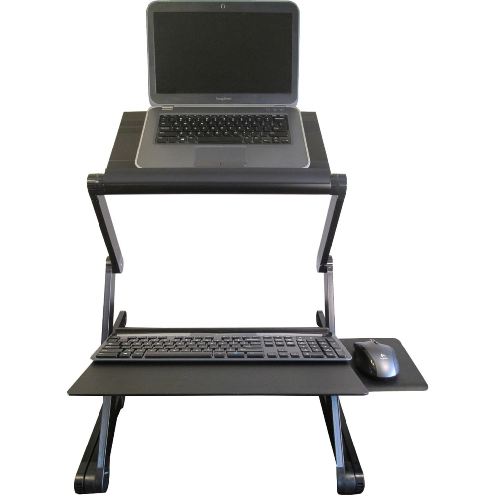 Uncaged Ergonomics WorkEZ Standing Desk laptop stand up desk converter - Raise screens to eye-level ___REALPIPE___ type on an ergonomic keyboard tray MPN:WESDB