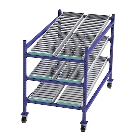 Mobile Gravity Flow Rack, 72 in D, 36 in W, 3 Shelves, Blue MPN:FCM99SR36723
