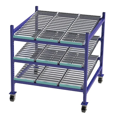 Mobile Gravity Flow Rack, 48 in D, 48 in W, 3 Shelves, Blue MPN:FCM99SR48483