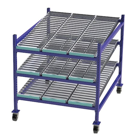 Mobile Gravity Flow Rack, 60 in D, 48 in W, 3 Shelves, Blue MPN:FCM99SR48603