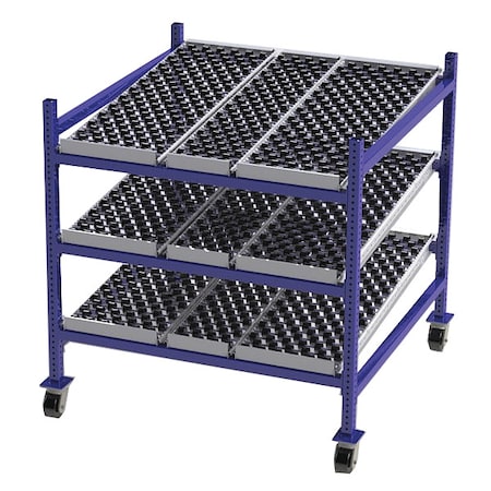 Mobile Gravity Flow Rack, 48 in D, 48 in W, 3 Shelves, Blue MPN:FCM99SW48483