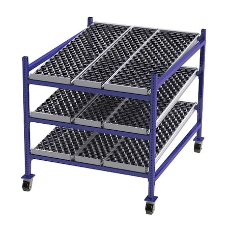 Mobile Gravity Flow Rack, 60 in D, 48 in W, 3 Shelves, Blue MPN:FCM99SW48603