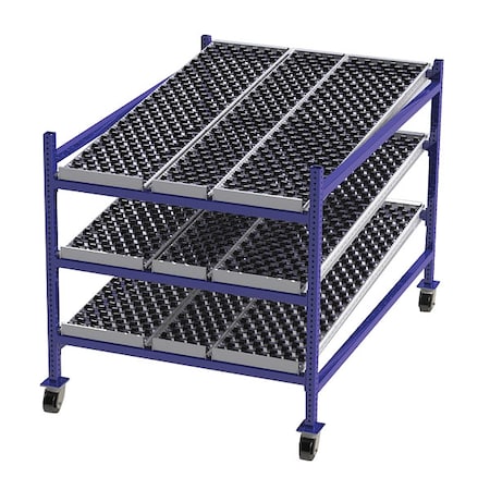 Mobile Gravity Flow Rack, 72 in D, 48 in W, 3 Shelves, Blue MPN:FCM99SW48723