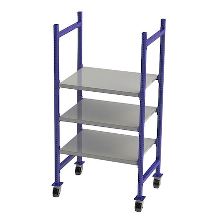 Mobile Gravity Flow Rack, 28 in D, 36 in W, 3 Shelves, Blue MPN:FCMFS40283