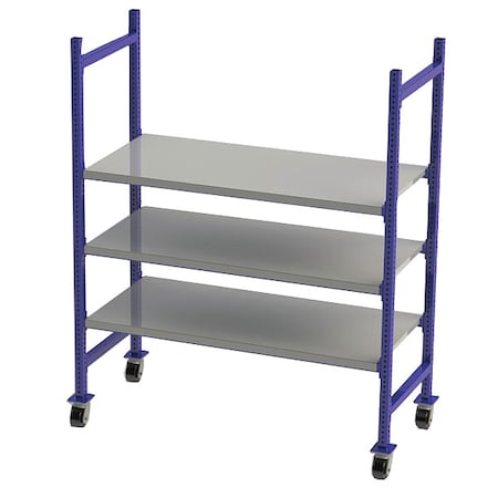 Mobile Gravity Flow Rack, 28 in D, 60 in W, 3 Shelves, Blue MPN:FCMFS64283